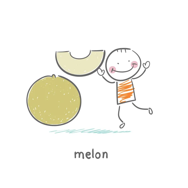 Meloen en man — Stockvector