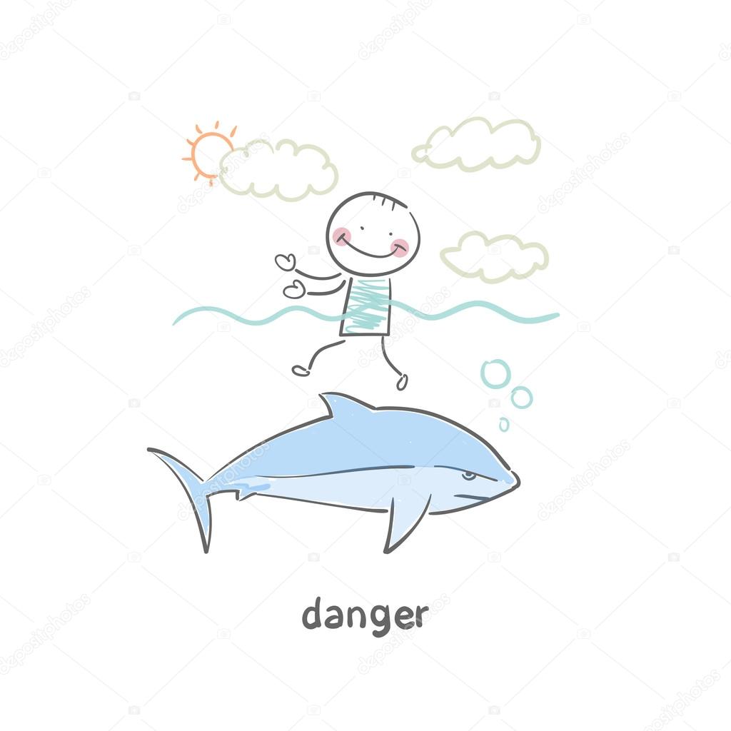 Danger swimming with shark