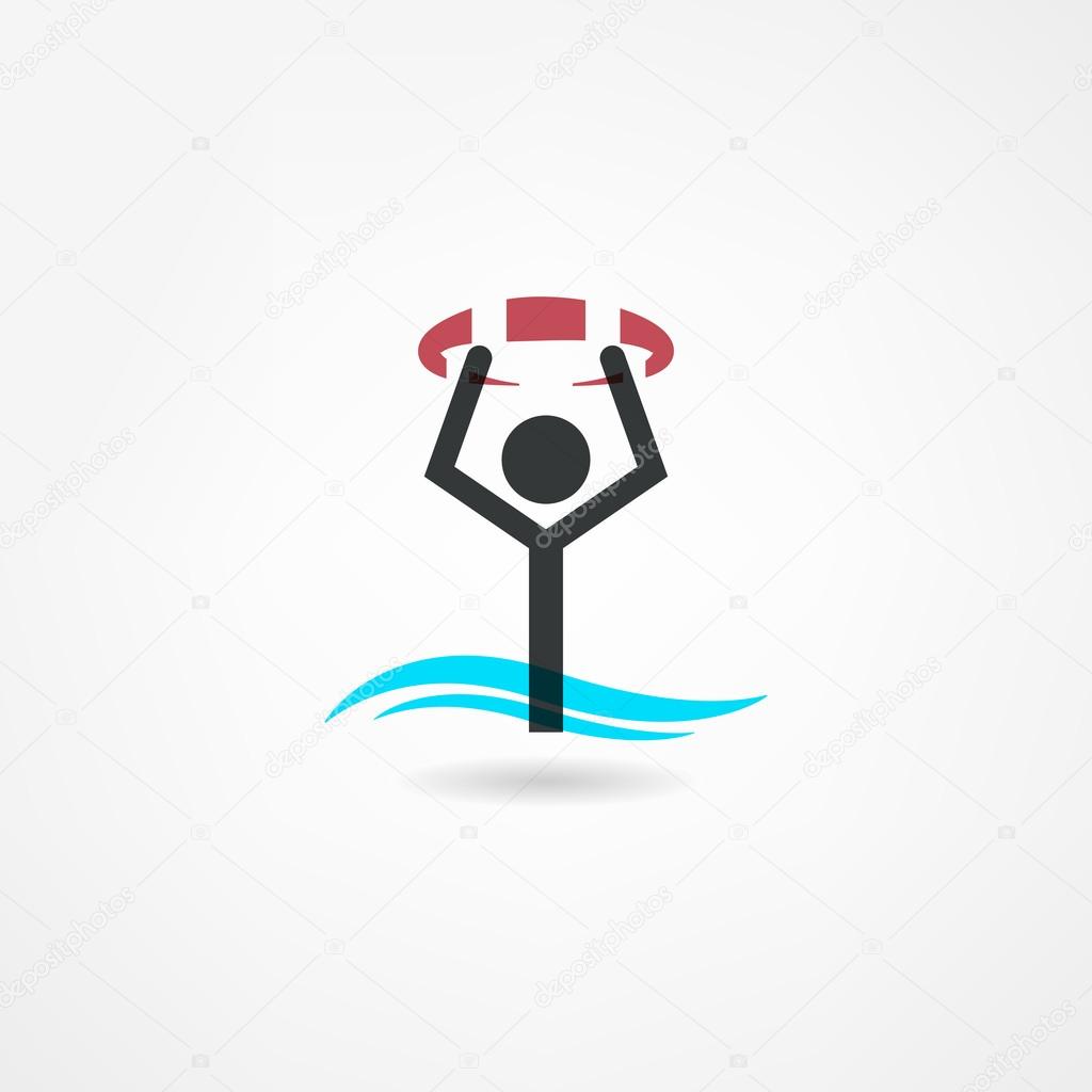 Swim icon, man with lifebuoy