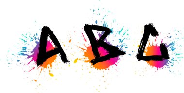 Grunge alfabe. grafiti harf a, b, c