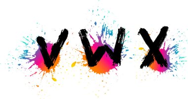 Grunge alfabe. grafiti harfleri v, w, x