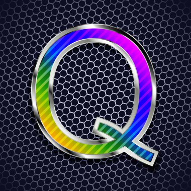 Metal bir ızgaradaki metalik yazı tipi. Q harfi