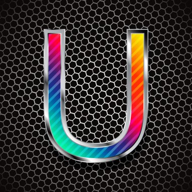 Metalik bir metal ızgara üzerinde yazı tipi. harf u