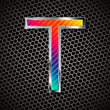 Metalik bir metal ızgara üzerinde yazı tipi. mektup t