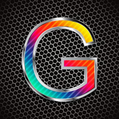 Metalik bir metal ızgara üzerinde yazı tipi. harf g