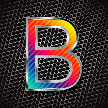 Metalik bir metal ızgara üzerinde yazı tipi. mektup b