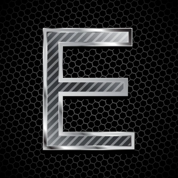 Metallic font on a metal grid. Letter E — Stock Vector