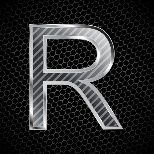 Metallic font on a metal grid. Letter R — Stock Vector