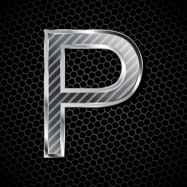 Metallic font on a metal grid. Letter P — Stock Vector
