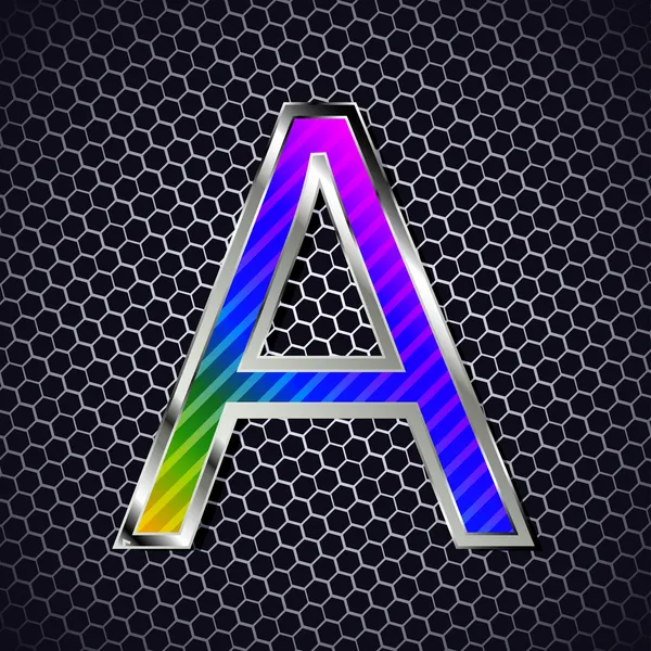 Metallic font on a metal grid. Letter A — Stock Vector