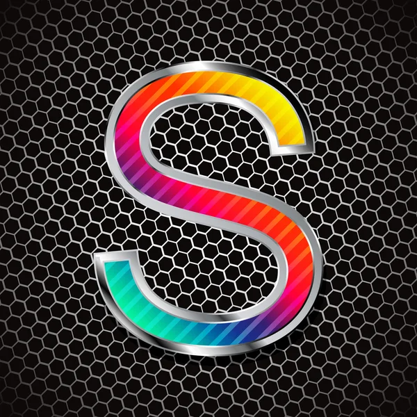 Metallic font on a metal grid. Letter S — Stock Vector