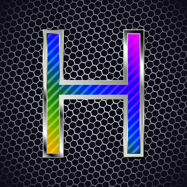 Metallic font on a metal grid. Letter H — Stock Vector