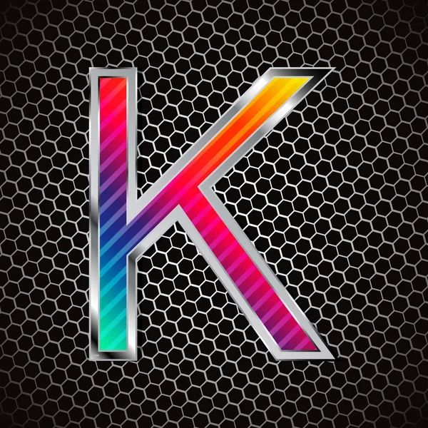Metallic font on a metal grid. Letter K — Stock Vector