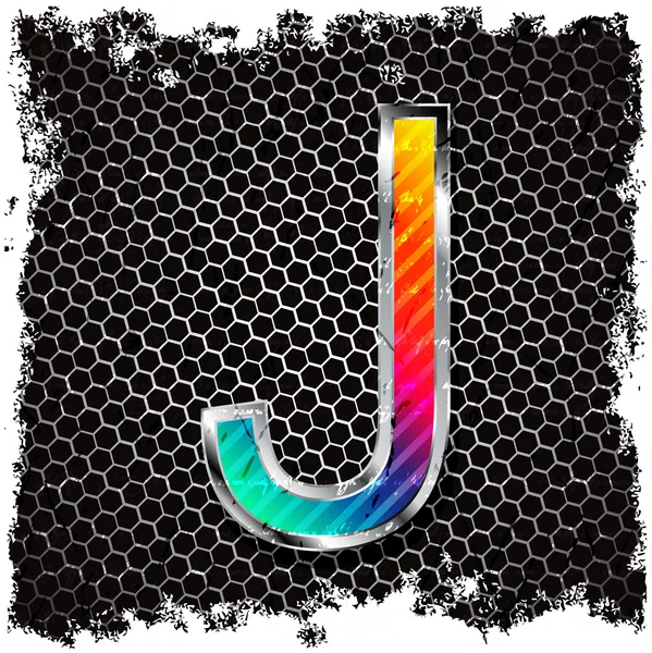 Grunge background and metal letter J — Stock Vector