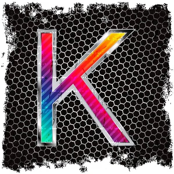 Grunge background and metal letter K — Stock Vector