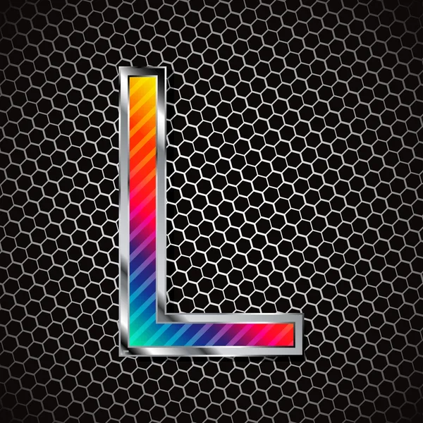 Metallic font on a metal grid. Letter L — Stock Vector