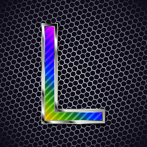 Metallic font on a metal grid. Letter L — Stock Vector