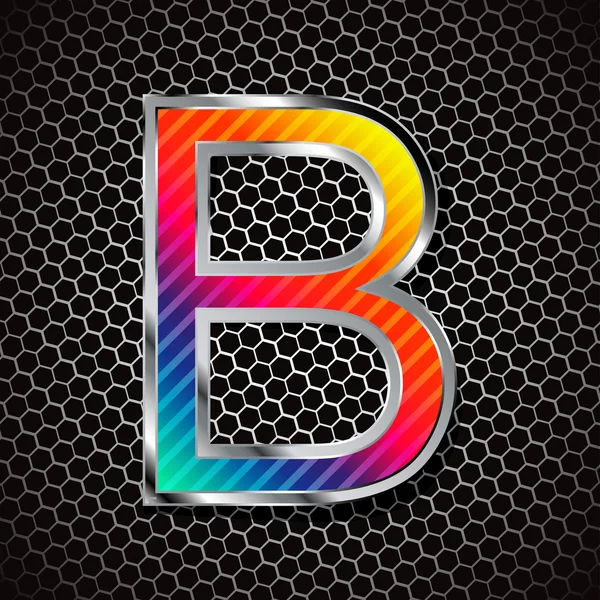 Metallic font on a metal grid. Letter B — Stock Vector