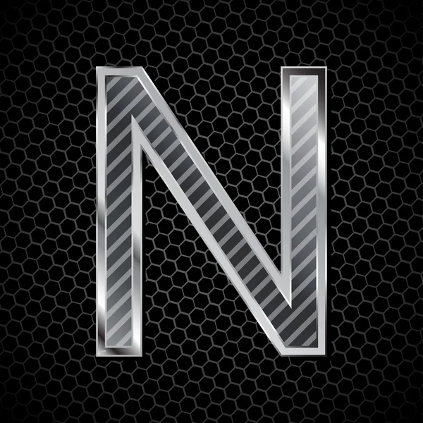 Metallic font on a metal grid. Letter N — Stock Vector