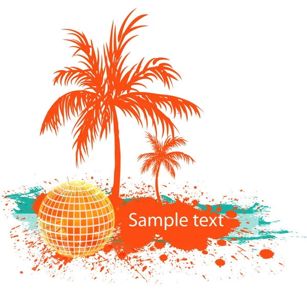 Palmier avec bannière grunge boule disco — Image vectorielle