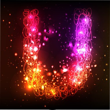 Neon ışık alfabe. harf u