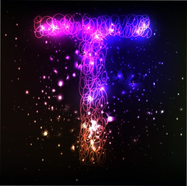 parlak neon yazı tipi. parlak mektup t