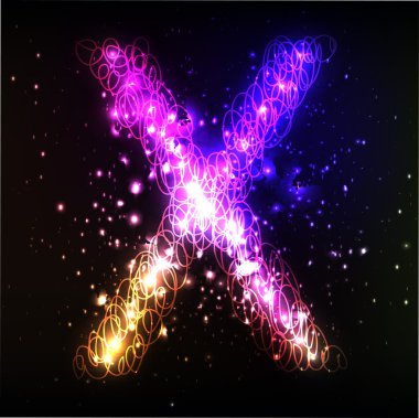 parlak neon yazı tipi. parlak harf x