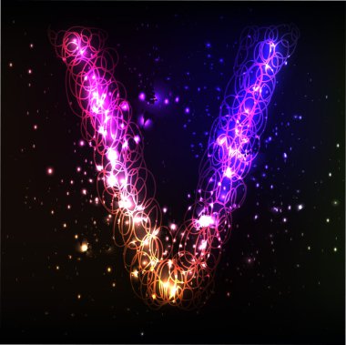 parlak neon yazı tipi. parlak harf v