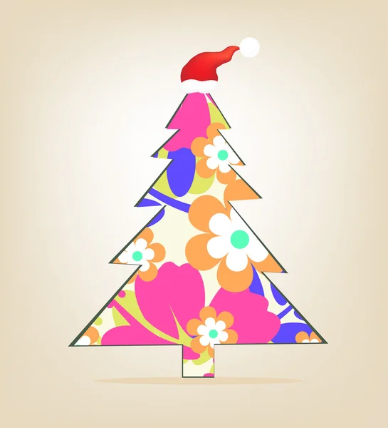 Christmas tree wearing a cap. — Stock Vector