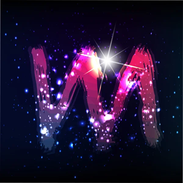 Starscape. Neon letter M — Stock Vector