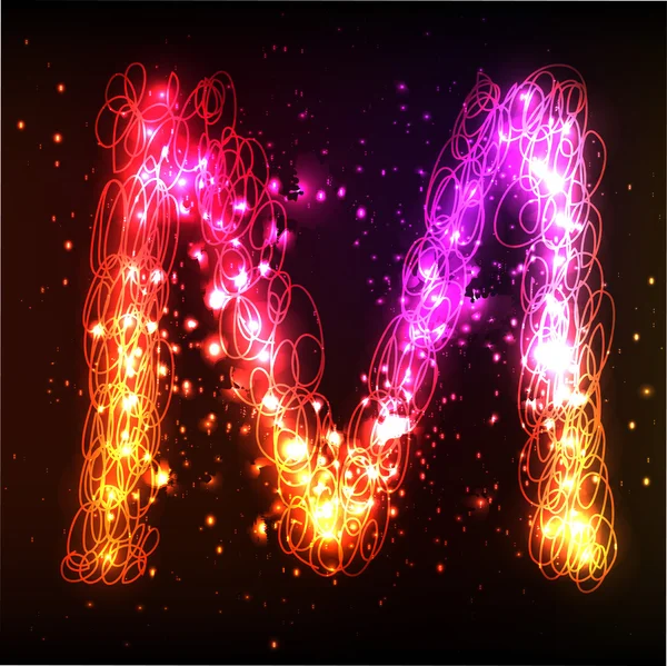 Neon Light Alphabets. Letter M — Stock vektor