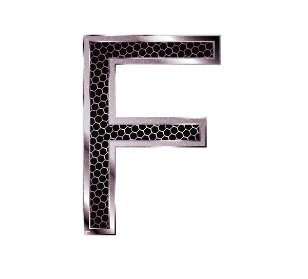 Metalen lettertype. alfabet f — Stockvector