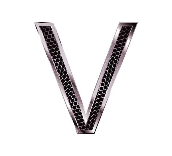 Metallic font . Letter V — Stock Vector