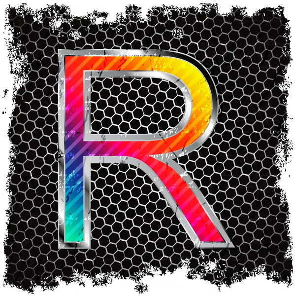 Abstract grunge metallic background and metal, colored letter R — Stock Vector