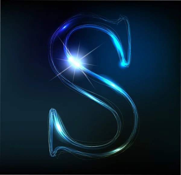 Glowing neon font. Shiny letter S — Stock Vector