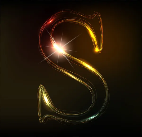 Glowing neon font. Shiny letter S — Stock Vector