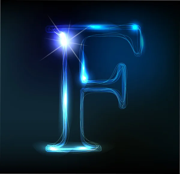 Carattere al neon luminoso. Lettera lucida F — Vettoriale Stock