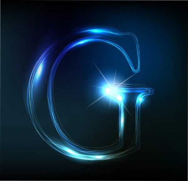 Fonte Glow neon. Brillante lettre G — Image vectorielle