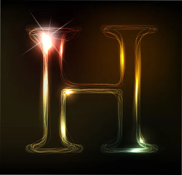 Glowing neon font. Shiny letter H — Stock Vector