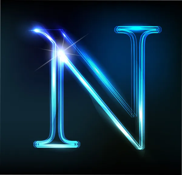 Fonte Glow neon. Lettre brillante N — Image vectorielle