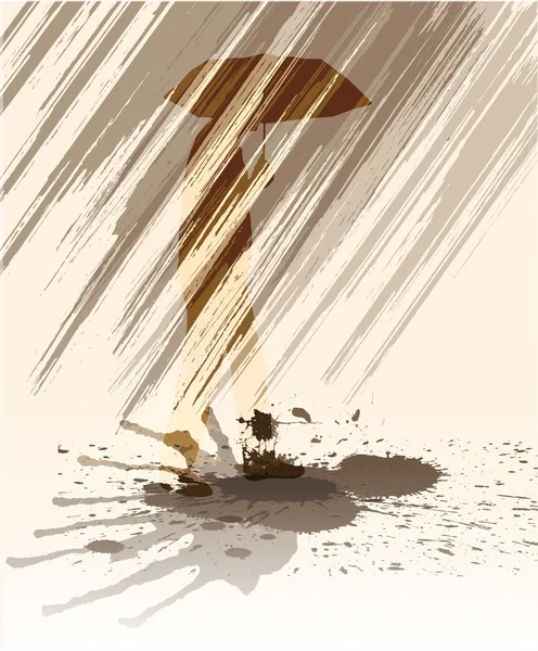 Bărbat alergând în ploaie . — Vector de stoc