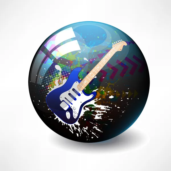 Glossy colorful abstract globe, with a guitar — Stock Vector