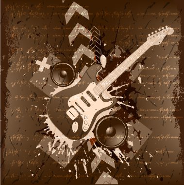 elektro gitar ile müzikal bir tema üzerinde çizim. Grunge retro
