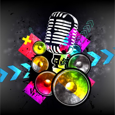 Vector retro music background with microphone clipart