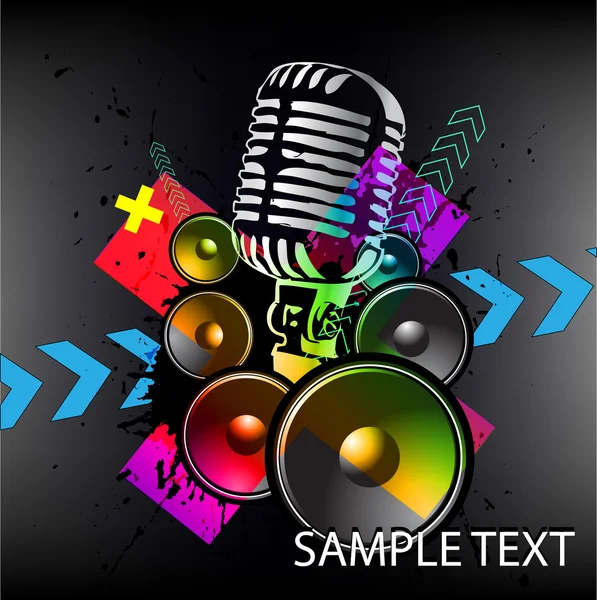 Vector retro music background with microphone — Stock Vector