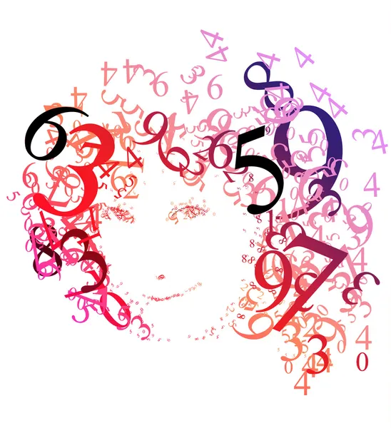 Abstract portrait of a woman with numbers — Stock Vector