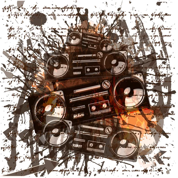 Vintage radio cassette recorder grunge achtergrond — Stockvector