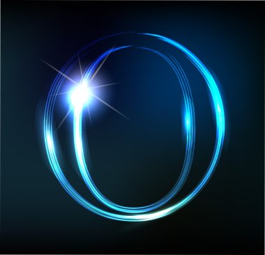 koyu arka plan üzerinde parlak neon harf. harf o