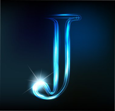 parlak neon yazı tipi. parlak harf j