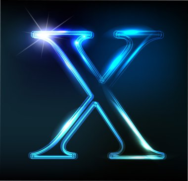 Glowing neon font. Shiny letter X clipart